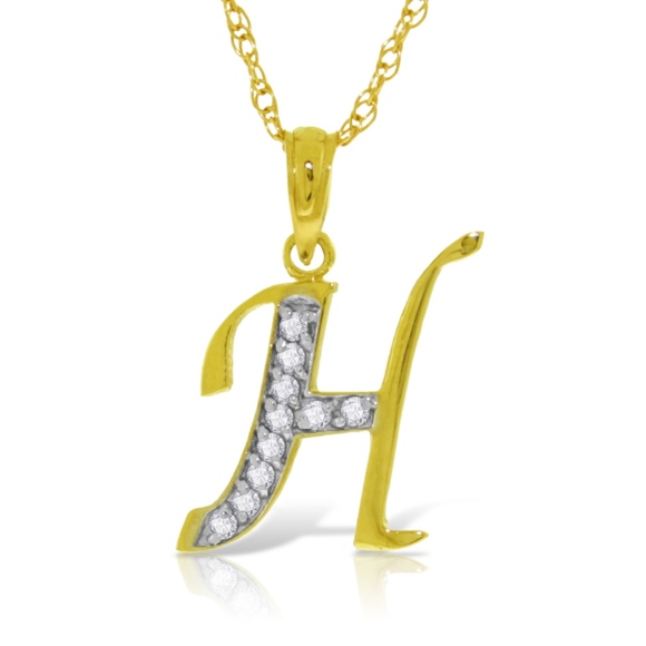 14K GOLD NECKLACE DIAMONDS INITIAL "H" PEDANT - Picture 2 of 4